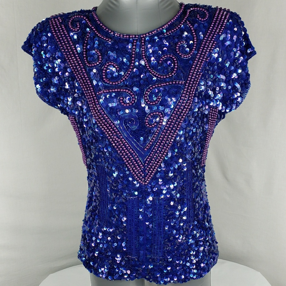 Vintage GUNIT Blue Sequin Blouse